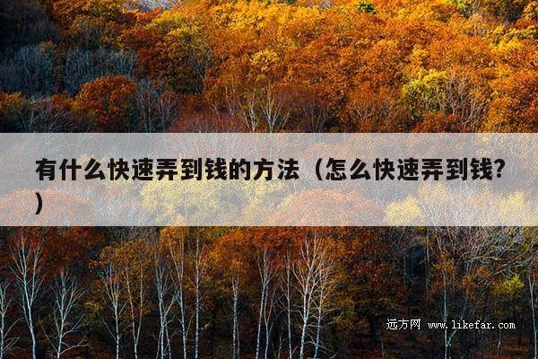 有什么快速弄到钱的方法(怎么快速弄到钱?)