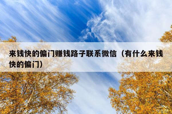 来钱快的偏门赚钱路子联系微信(有什么来钱快的偏门)